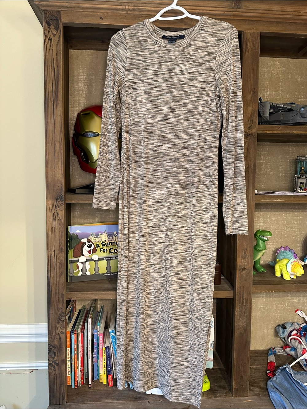Long Sleeve Heathered Maxi Dress - Neutral Tones